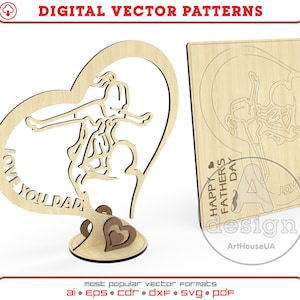 Geburtstag oder Vatertag 3D Puzzles Holzpostkarte lasergeschnittene Vektordatei, lustige Postkartenvektor, Vatertagsgeschenkandenkenkarte Glowforge