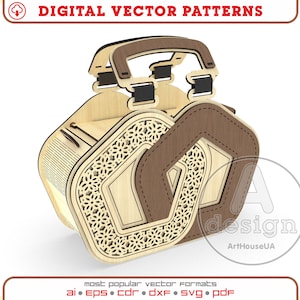 Fichier vectoriel de sac à main en bois pour SVG prêt à découper au laser, fichier vectoriel de sac à main, pochette en bois de soirée, fichier de sac à bandoulière, fichier de sac à main d'embrayage, Ver.96