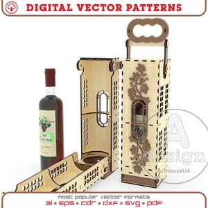 Wine box laser cut vector file, Wine bottle holder, Wine box laser ready SVG file, Plywood wine box, Wooden line box, Bottle stand, Ver.62