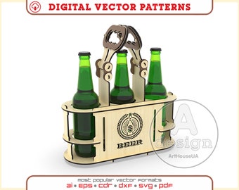 Bier Halter Box Vektordatei Laserschnittmaschinen, Bierflaschenhalter, Bierträger, Biertote, Biercaddy, Biertablett, Bierdisplay, Ver.14