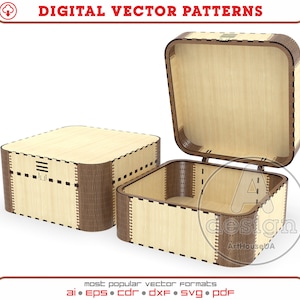 Vector SVG de joyero para corte láser, Caja única para hilos y agujas DXF, Organizador calado para almacenar vector listo para Glowforge.