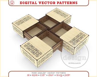 Jewelry box SVG vector for laser cut. Unique box for threads and needles DXF, Openwork Organizer for storing ready vector for Glowforge.
