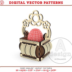 Arquivo laser vetorial de cesta de Páscoa, cesta de Páscoa para ovo, porta-ovos de cesta de Páscoa, bandeja de madeira de Páscoa, cesta de Páscoa Glowforge SVG Ver.10