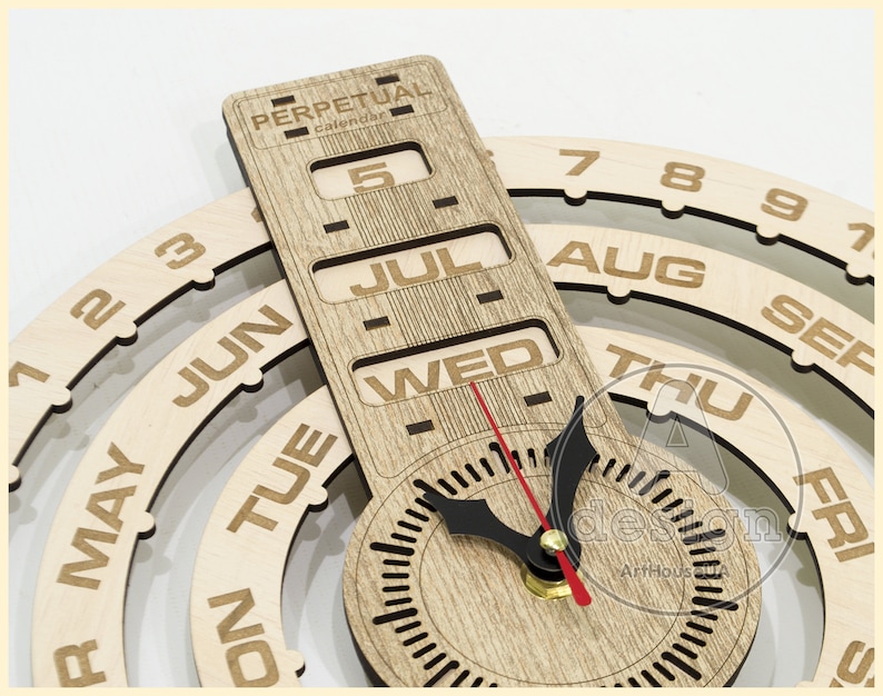 Perpetual calendar, Calendar laser cut vector plan, Perpetual calendar and clock vector , Wood calendar, Plywood calendar, Cnc file, PC-v5 image 7