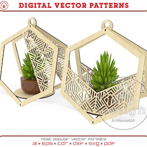 Opknoping planter vector plan, bloemen opslag mand klaar SVG-bestanden voor Glowforge, moderne plant hanger laser gesneden bestanden, Hanging Planter DXF