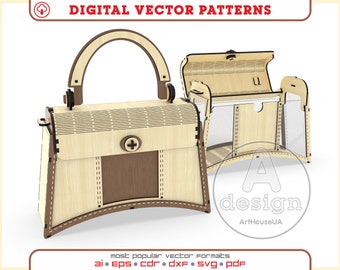 Women Acrylic and Wood Purse vector file for laser cut and SVG Glowforge users, Evening wooden Clutch bag, Handbag, Shoulder Bag, Ver.84