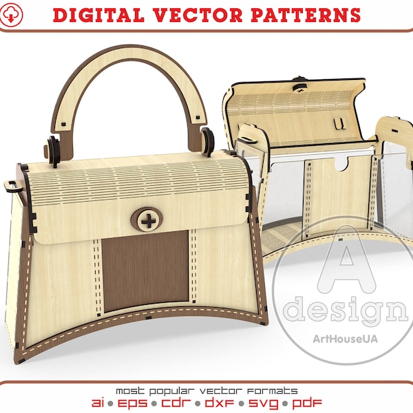 Women Acrylic and Wood Purse vector file for laser cut and SVG Glowforge users, Evening wooden Clutch bag, Handbag, Shoulder Bag, Ver.84