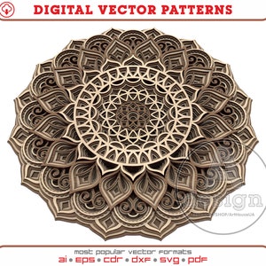 Mandala laser cut vector file DXF, Mandala Scroll Saw file PDF, Multilayer Mandala Glowforge SVG, Mandala for Cricut and Silhouette, MPA021