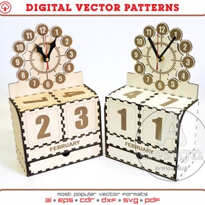 Ewiger Kalender, Kalender Lasercut Vektormodell, Ewiger Kalender Vektorplan, Holzkalender, Sperrholzkalender, Cnc-Schnittdatei, PC-v1
