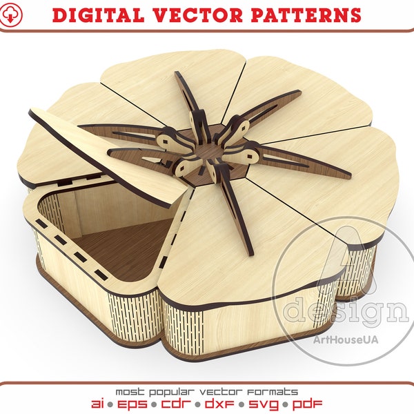 Jewelry box SVG vector for laser cut, Unique box for threads and needles DXF, Openwork Organizer for storing ready vector for Glowforge.