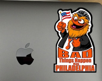 Gritty Bad things happen in Philadelphia Decal -- For Cars, Laptops, and More! -- Use Inside or Outside  -- Sicks To Any Flat Smooth Surface