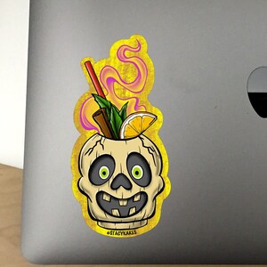 Tiki Mug - Skull Decal  -- For Cars, Laptops, and More!  -- Use Inside or Outside  -- Sicks To Any Flat Smooth Surface