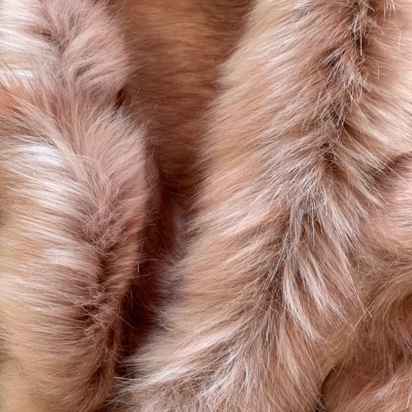Pastel Color Faux Fur Fabric, Light Blush Long pile Artificial Fox Fur for Toy Making, Fiber Art Craft Project Supply, Soft Plush Texture