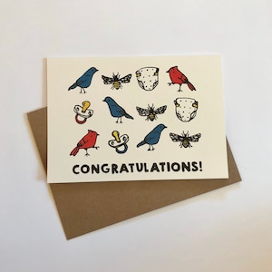 Oiseaux et abeilles, félicitations bébé carte