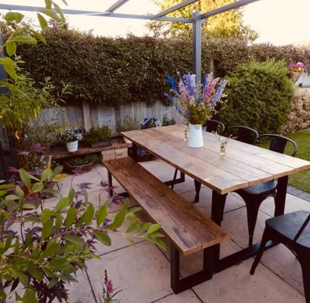 The Industrial Dining Table Garden, Reclaimed Wood Garden Table Uk