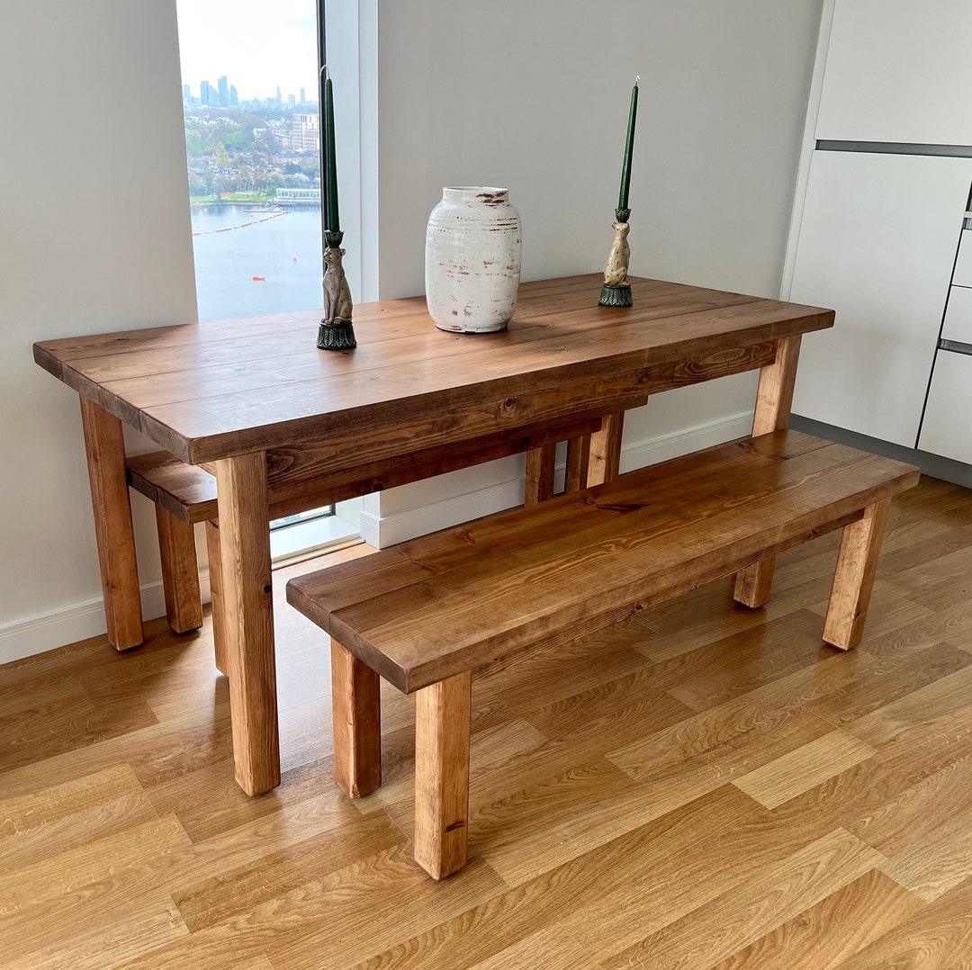 Handmade Chunky Farmhouse Dining Table – Solid Wood, Custom Size, Free ...