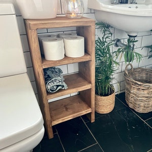 Wooden Bathroom Shelving Unit / Side Table – Handmade Solid Wood ...