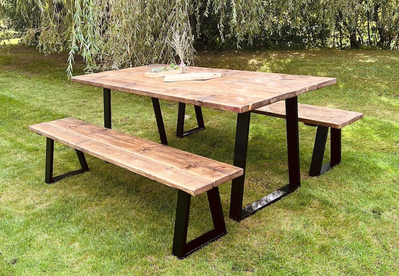 The Industrial Exterior Dining Table / Wooden Table / Wood Table / Garden Table / Kitchen Table / A choice of Steel Legs Reclaimed wood image 5