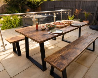 Industrial Reclaimed Wood Dining Table with Steel Legs – Custom Garden Furniture