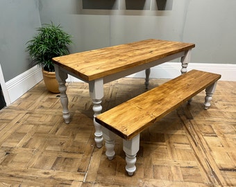 The Chunky Interior Seamless Cottage Table / Kitchen Table / Dining Table / Benches /  Wooden Farmhouse table with Wax Finish