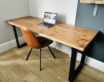 Handmade Rustic Wooden Desk with Shelving – Custom Home Office, Free UK Delivery