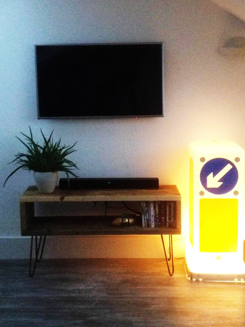 Retro Tv Stand Coffee Table Made From Reclaimed Scaffolding Boardetal Hairpin Legs