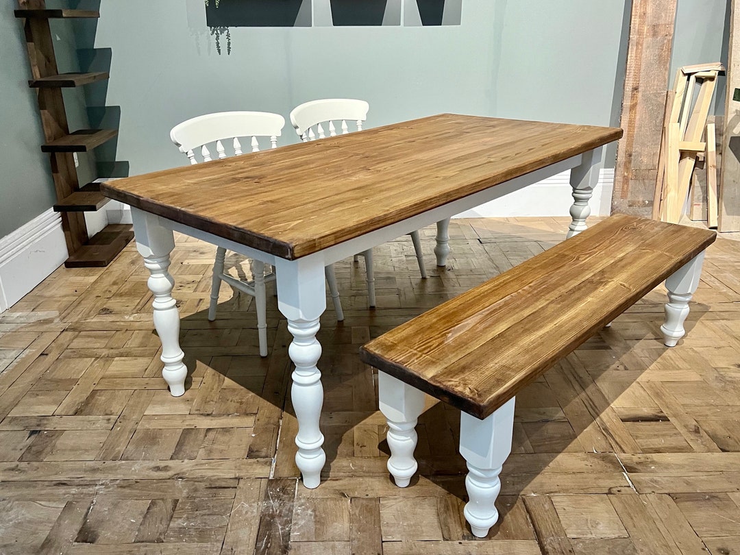 Handmade Chunky Farmhouse Dining Table – Solid Wood Rustic Kitchen ...