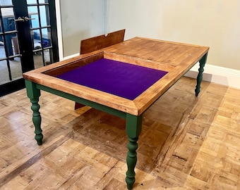 The Gaming Table  / Kitchen Table / Dining Table / Benches /  Wooden Farmhouse table with a choice wood, Leg and material colour