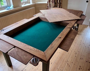 Board Game & Gaming Table / Dining Table with Magnetic rail for cup holders and trays