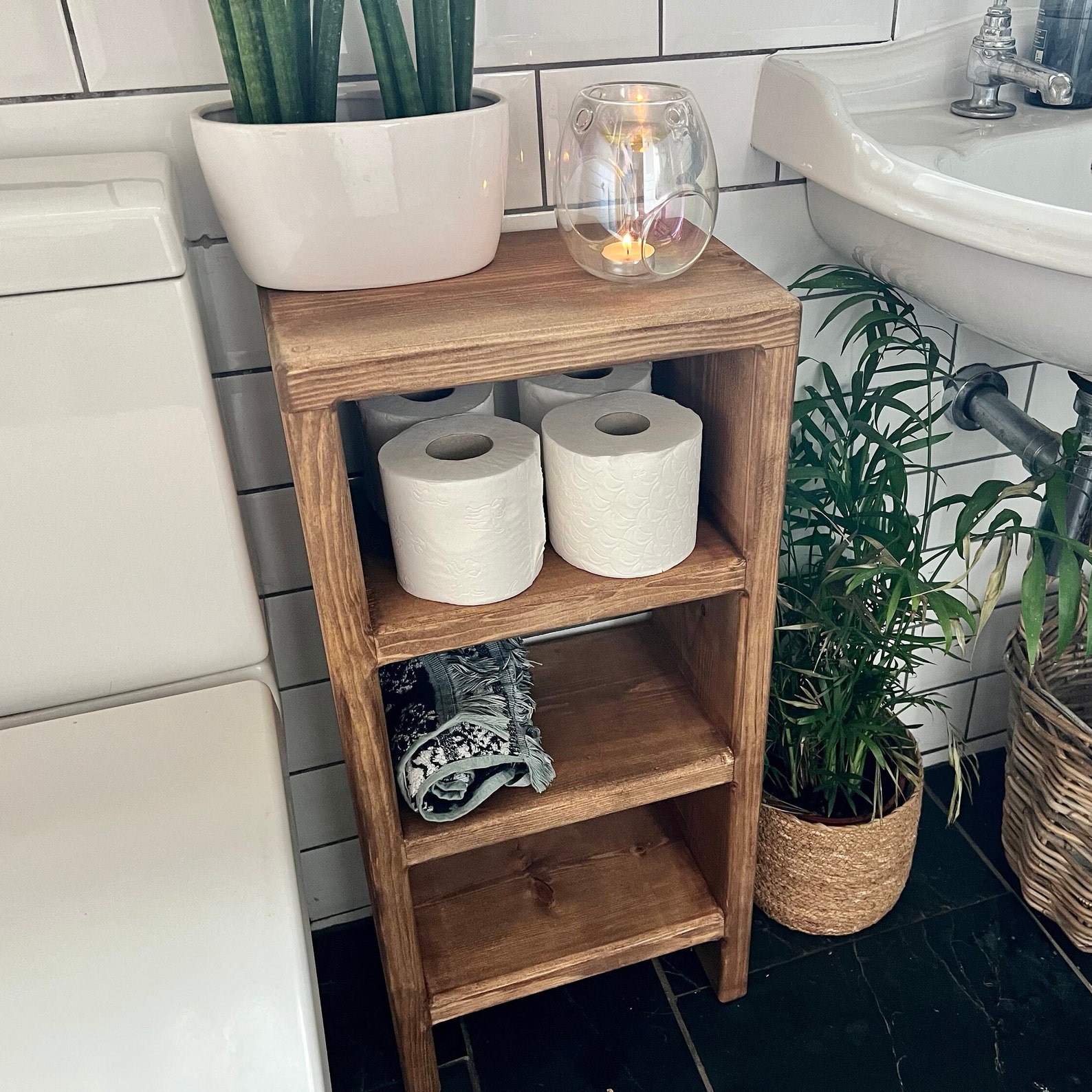 Handmade Solid Wood Bathroom Shelving Unit – Rustic Side Table, Custom ...