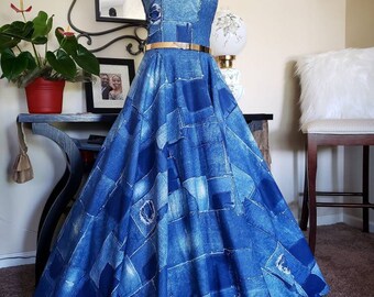 denim gown