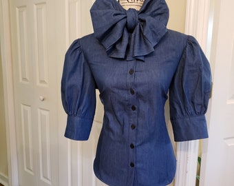 Bow Blouse with Puff Sleeves, Custom Color & Print