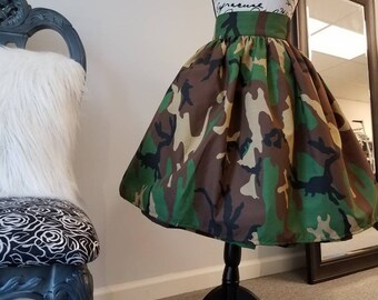 Unique Camo Print Midi Length Skirt Camouflage Midi Skirt