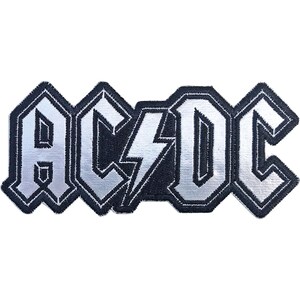 May include: A silver and black embroidered patch with the word "AC/DC" in a bold, stylised font.