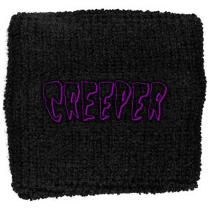 May include: Black wristband featuring the word "CREEPER" embroidered in purple. The wristband is made of a thick, textured fabric. The text is in a stylized font.