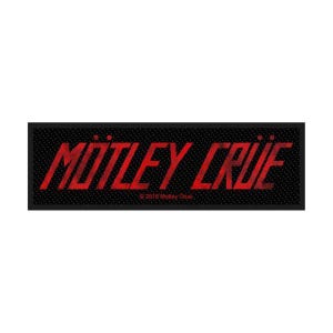 May include: A rectangular black patch with the words "MÖTLEY CRÜE" in distressed red lettering. The patch has a textured background and the text "© 2016 Motley Crue" is at the bottom.