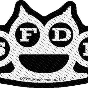 May include: Black and white patch featuring a stylized design. The design includes the numbers "5" and the letters "FDP" within a shape resembling brass knuckles. The patch has a textured background and a black border. The text "©2011 Merchenaries, LLC." is at the bottom.