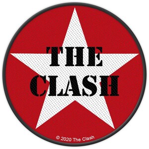 May include: Circular patch featuring a red backdrop with a white star. The words "THE CLASH" are in black, with the copyright notice "© 2020 The Clash" at the base. A black border frames the design.