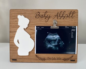 Baby Scan Display | Personalised Pregnancy Announcement Sign  l Engraved Baby Scan Frame | Due Date Plaque | Baby Scan Gift for Grandparents