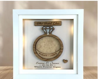 She Said Yes Frame Personalised Engagement Gift | Proposal Gift | Coordinates Frame | LED Frame Gift