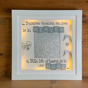 Personalised Memorial Frame With Angel Wings and Lights - Custom Remembrance Gift - Sympathy Keepsake - Light Up in Memory Frame