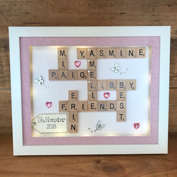 LED LIT Personalised Box Frame Family Scrabble mum Grandma Nana Gift Keepsake