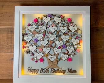 Personalised Family Tree Frame with LED lights Custom Name Keepsake Gift for Mum, Nan, Grandparents, Anniversary or Birthday
