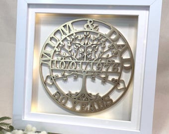 50th Wedding Anniversary Gift | Personalised Golden Wedding Anniversary Frame | Tree of Life Anniversary Gift for Parents or Grandparents