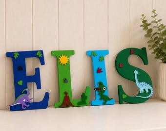 Personalised Dinosaur Name Sign – Kids Bedroom Wall Decor – Dinosaur Nursery Name Plaque – Custom Childrens Wall Art Gift