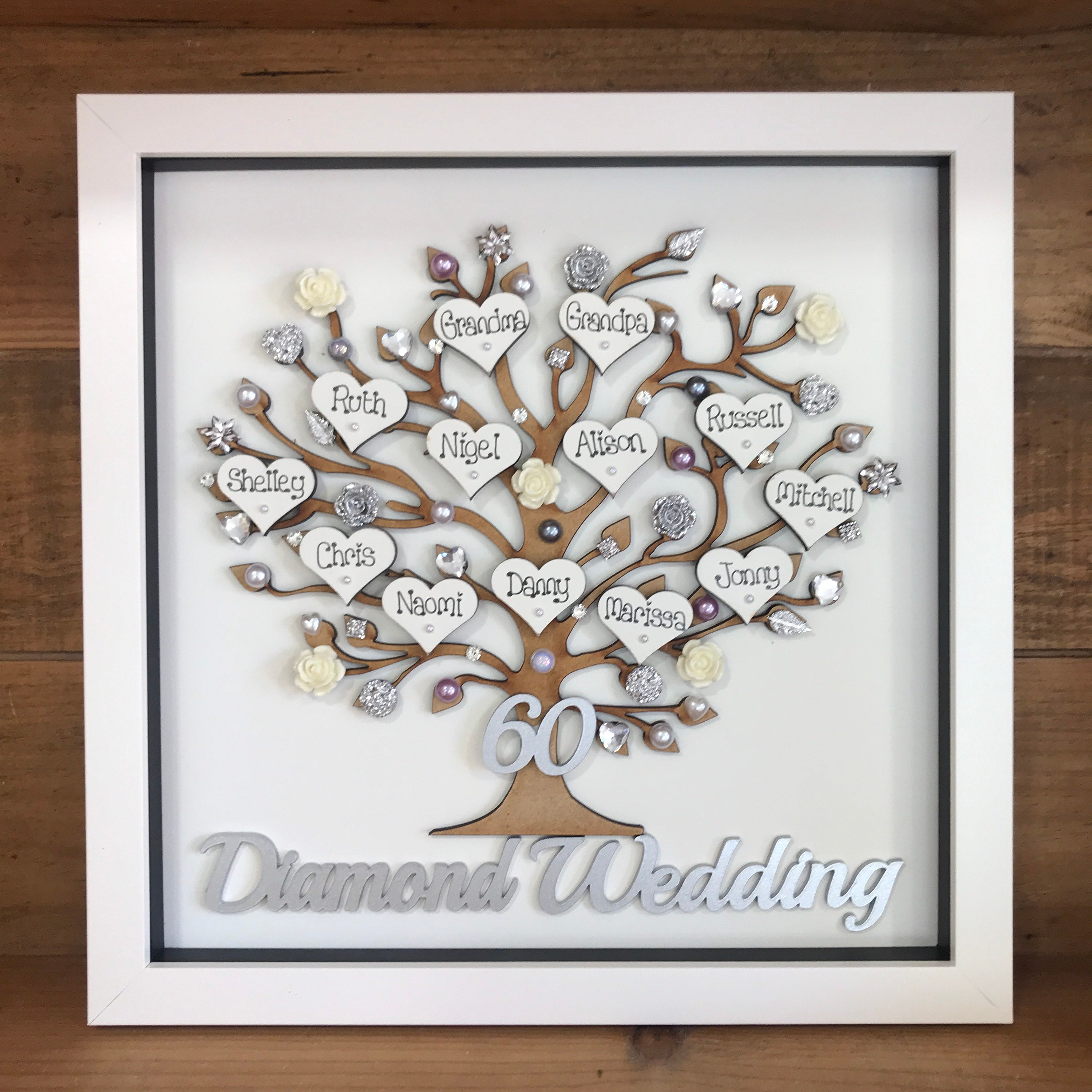 pets gift Anniversary Personalised Family Tree Box Frame wooden Large Frame - 20 Names 
