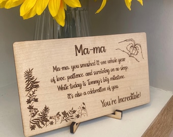 You Survived the First Year – Gift for Mum on Baby’s 1st Birthday – Personalised Wooden Keepsake