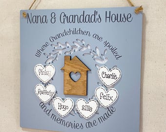 Personalised Nana & Grandad House Plaque | Gift from Grandchildren | Grandma Gift | Grandparents Sign | Grandchildren Names Plaque