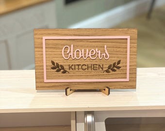 Personalised Wooden Playhouse Sign • Custom Kids Name Plaque • Oak Veneer Playroom Decor • Children’s Bedroom Door Sign • Play Kitchen Name