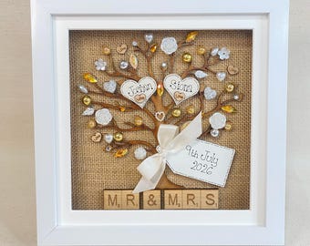 Personalised Wedding Gift Frame  | Mr and Mrs Keepsake Box Frame | Handmade Wedding Present | Bride & Groom Gift - with optional LED lights